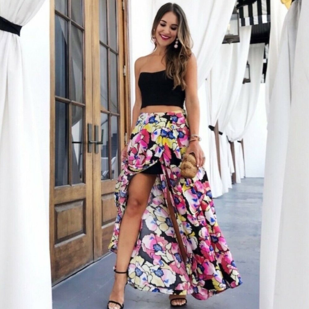 Free People Hot Tropics Wrap Maxi Skirt Boho Black